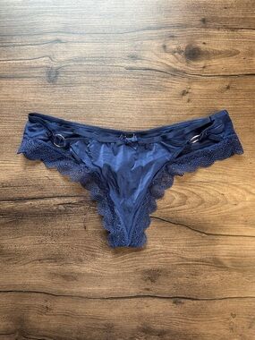 NWT Victoria’s Secret Navy Satin & Lace Thong